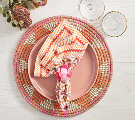 Majorelle Napkin in White, Pink & Orange Set of 4 by Kim Seybert at Fig Linens and Home lifestyle 1