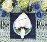 Majorelle Tablecloth in White, Blue & Green by Kim Seybert Table Setting in Blues