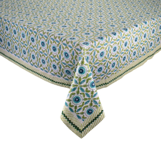 Majorelle Tablecloth in White, Blue & Green by Kim Seybert at Fig Linens and Home