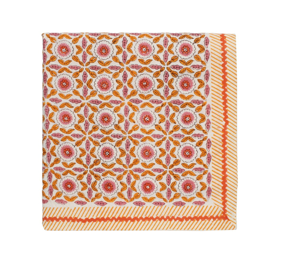 Majorelle Tablecloth in White, Pink & Orange by Kim Seybert Folded