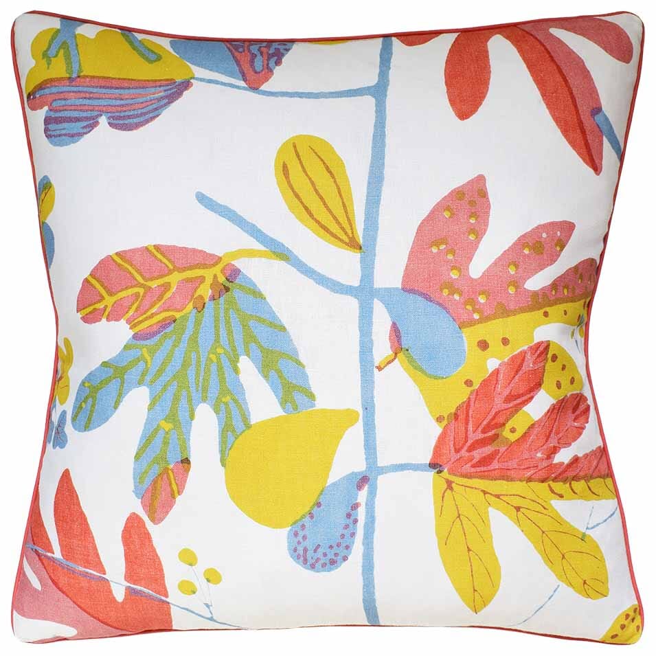 Matisse Leaf Coral and Yellow - Throw Pillow by Ryan Studio