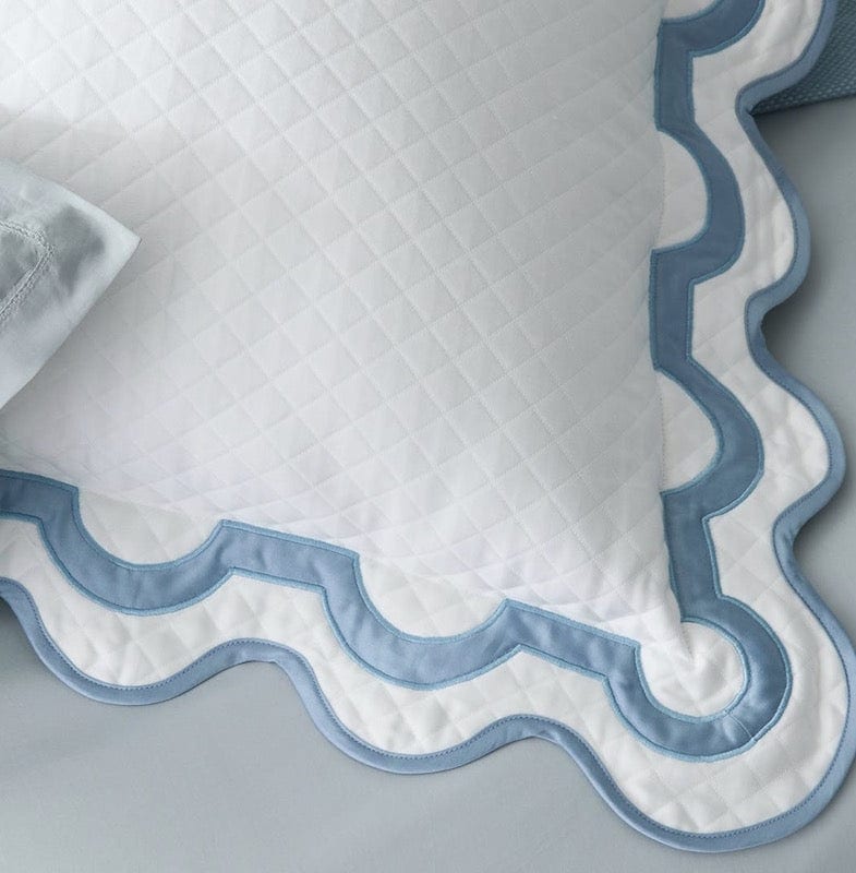 Matouk Coverlet - Mirasol Matelasse Hazy Blue Pillow Sham - Detail of Corner 2 - Fig Linens and Home