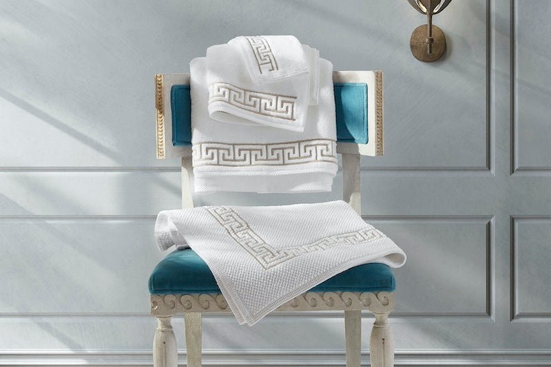 Matouk Adelphi Bath Rugs - Reverie Rug Embroidered with Greek Key Pattern