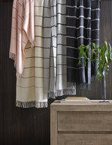 Slipper Pink Throw - Position 1 - Matouk Amelia Stripe Throw Blanket or Travel Wrap