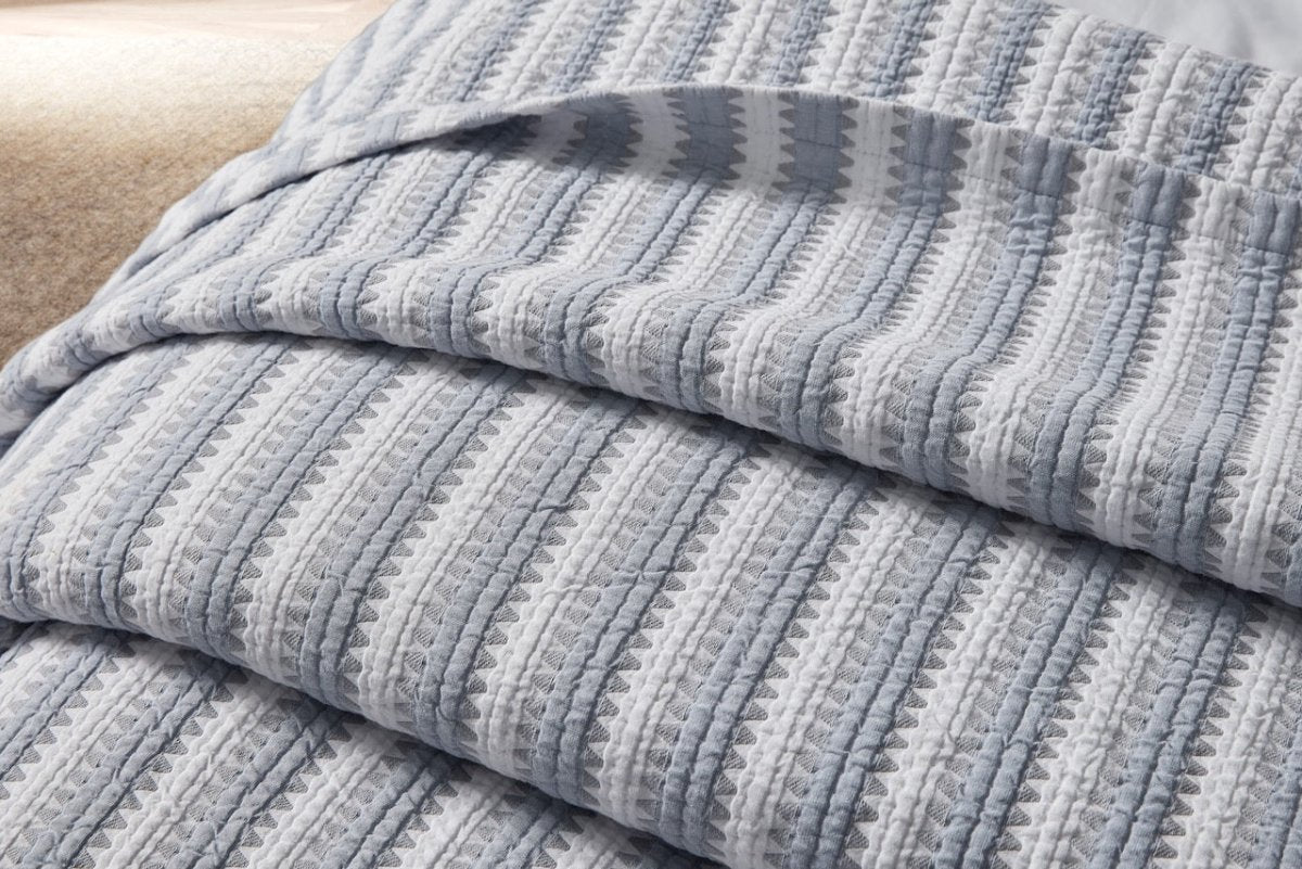 Detail of Fabric - Apollo Stripe Dove Matelasse by Matouk Schumacher at Fig Linens and Home