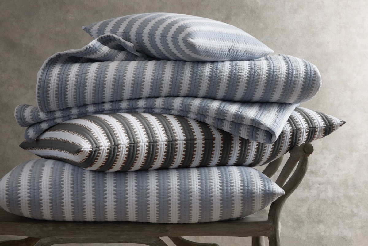 Matouk Schumacher Apollo Stripe Matelasse Bedding in Stack shown with other colors