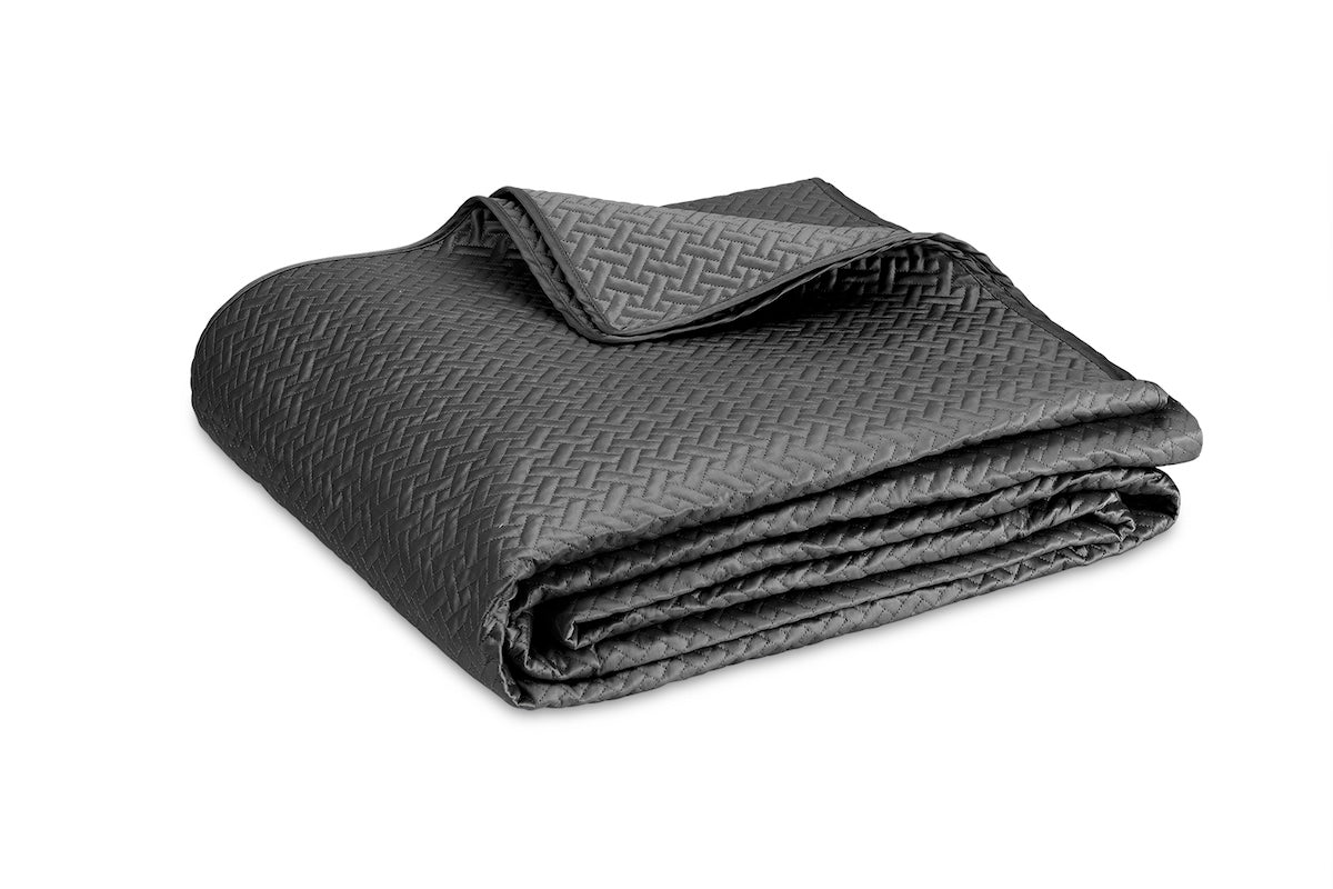 Quilted Coverlet - Matouk Basketweave Charcoal - Fig Linens and Home