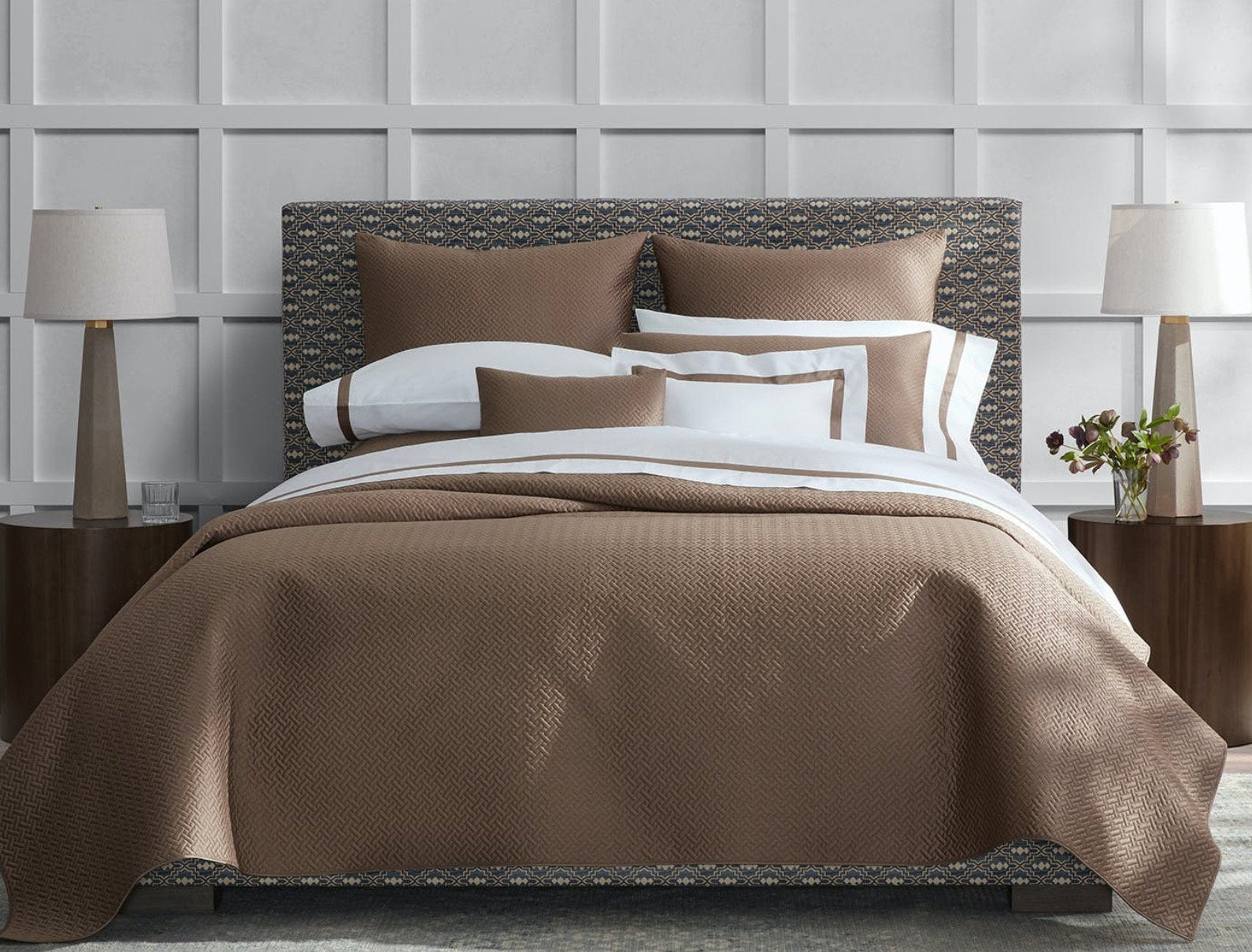 Quilted Coverlet - Matouk Basketweave Mocha - Fig Linens and Home