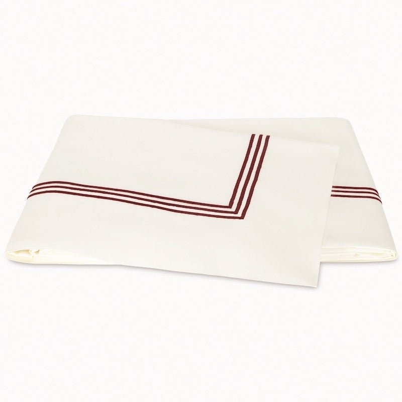 Matouk Bedding - Bel Tempo Nocturne Flat Sheet - Ivory and Red - Fig Linens and Home