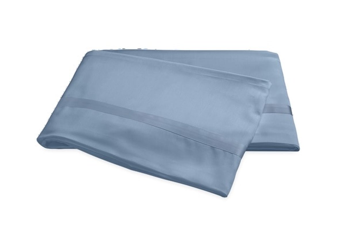 Matouk Flat Sheet - Nocturne Cotton Sateen Hazy Blue Bedding at Fig Linens and Home