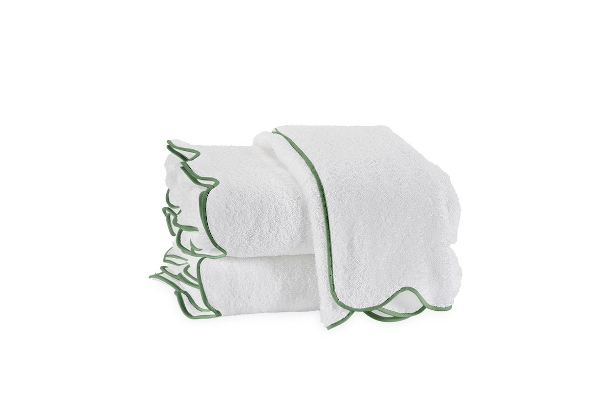 Matouk Cairo Scallop Terrycloth Towels Palm Green at Fig Linens and Home