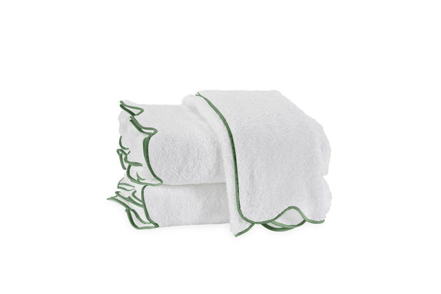 Matouk Cairo Scallop Terrycloth Towels Palm Green at Fig Linens and Home