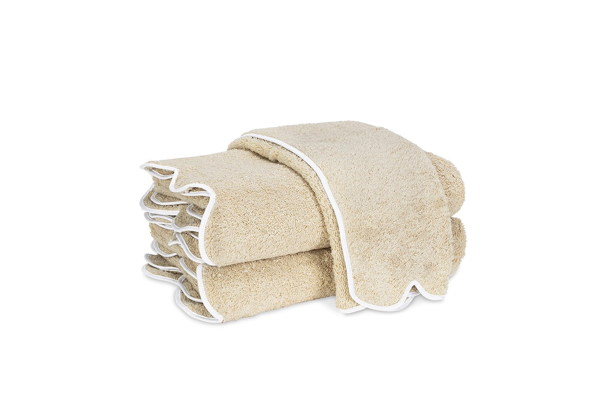 Matouk Cairo Scallop Terrycloth Towels Sand and White at Fig Linens and Home