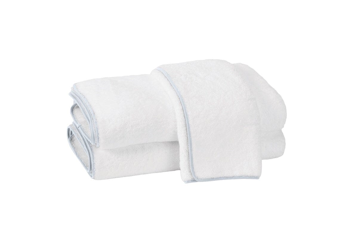 Cairo Towels in White with Light Blue by Matouk  | Fig Linens and Home Westport CT