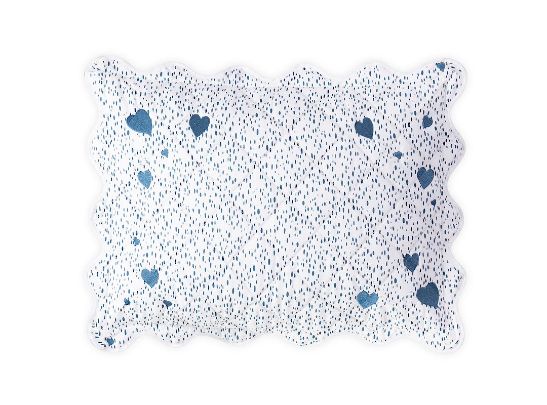 Baby Pillow - Celine Hearts Mini Pillow by Matouk at Fig Linens and Home - Prussian Blue