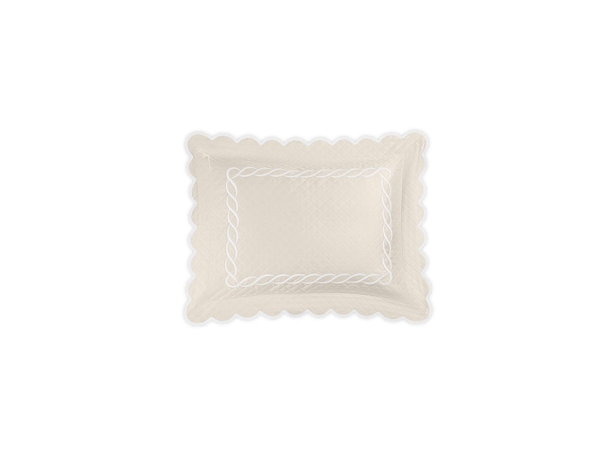 Matouk Classic Chain Scallop Matelasse boudoir sham Ivory and White  | Matouk at Fig Linens and Home