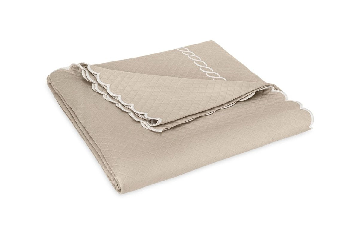 Matouk Classic Chain Scallop Matelasse coverlet Dune and Bone  | Matouk at Fig Linens and Home