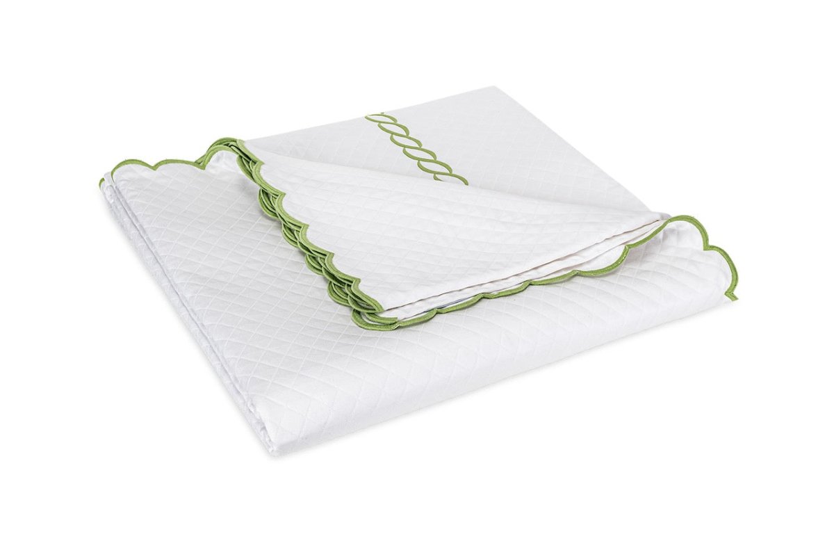 Matouk Classic Chain Scallop Matelasse coverlet Spring Green  | Matouk at Fig Linens and Home