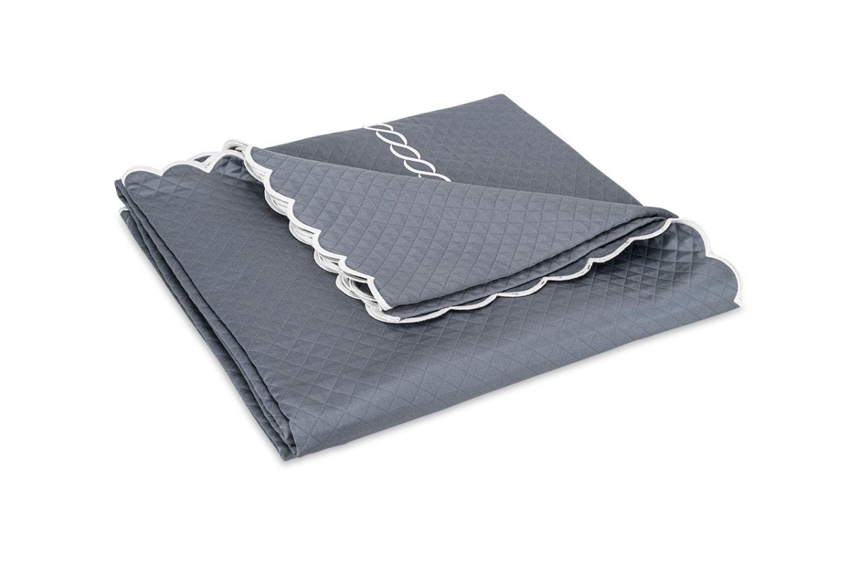 Matouk Classic Chain Scallop Matelasse coverlet Steel Blue and Bone  | Matouk at Fig Linens and Home