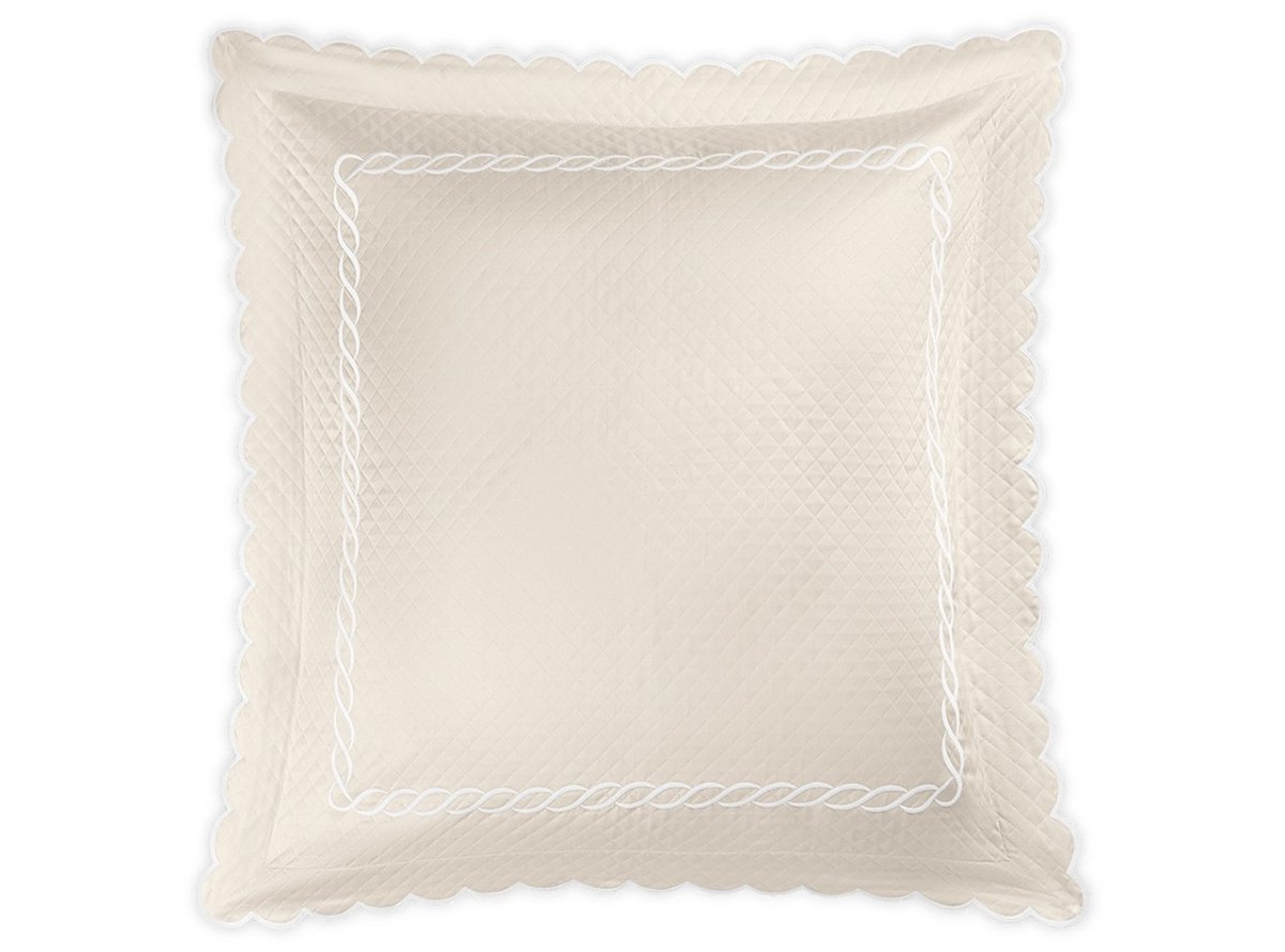 Matouk Classic Chain Scallop Matelasse euro sham Ivory and White  | Matouk at Fig Linens and Home