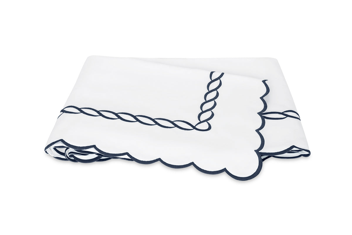 Flat Sheet - Matouk Classic Chain Scallop Navy Blue Linens &amp; Bedding at Fig Linens and Home
