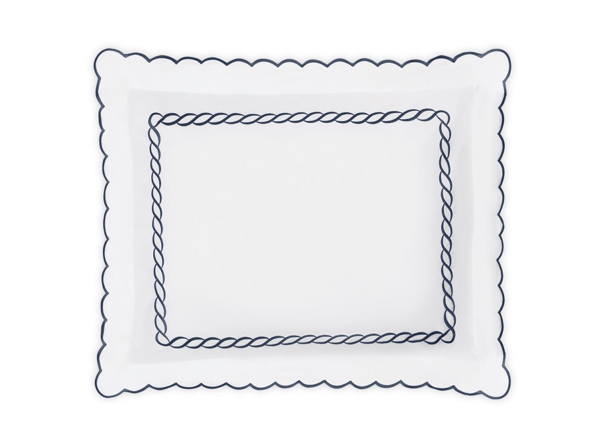 Pillow Sham - Matouk Classic Chain Scallop Navy Blue Linens & Bedding at Fig Linens and Home