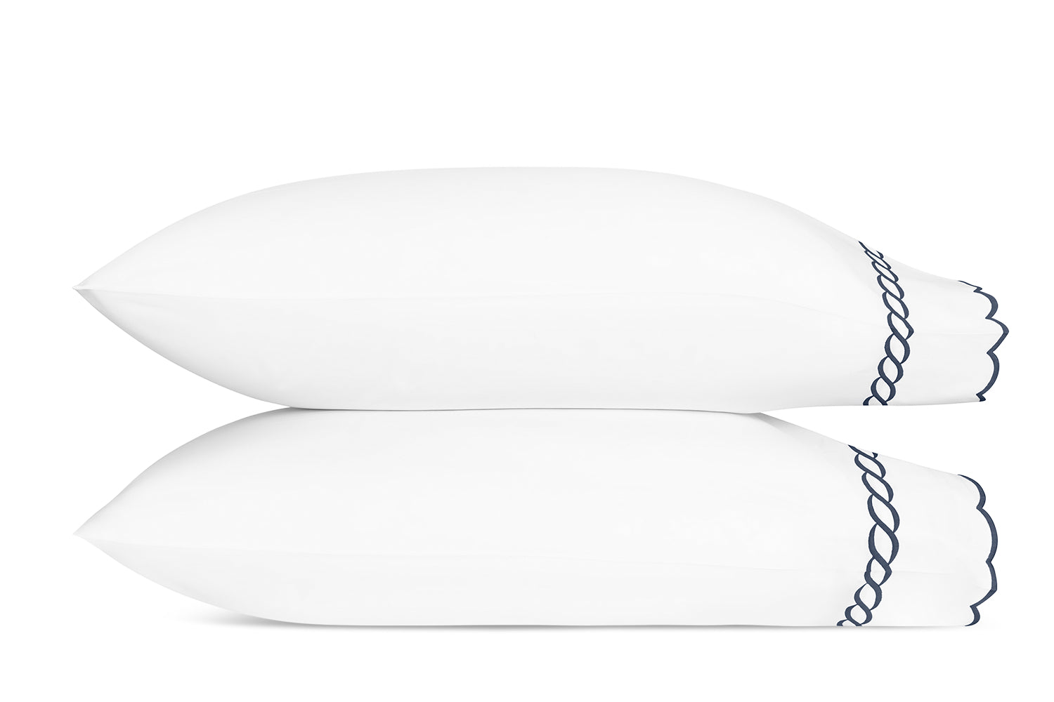 Pillowcases - Matouk Classic Chain Scallop Navy Blue Linens & Bedding at Fig Linens and Home