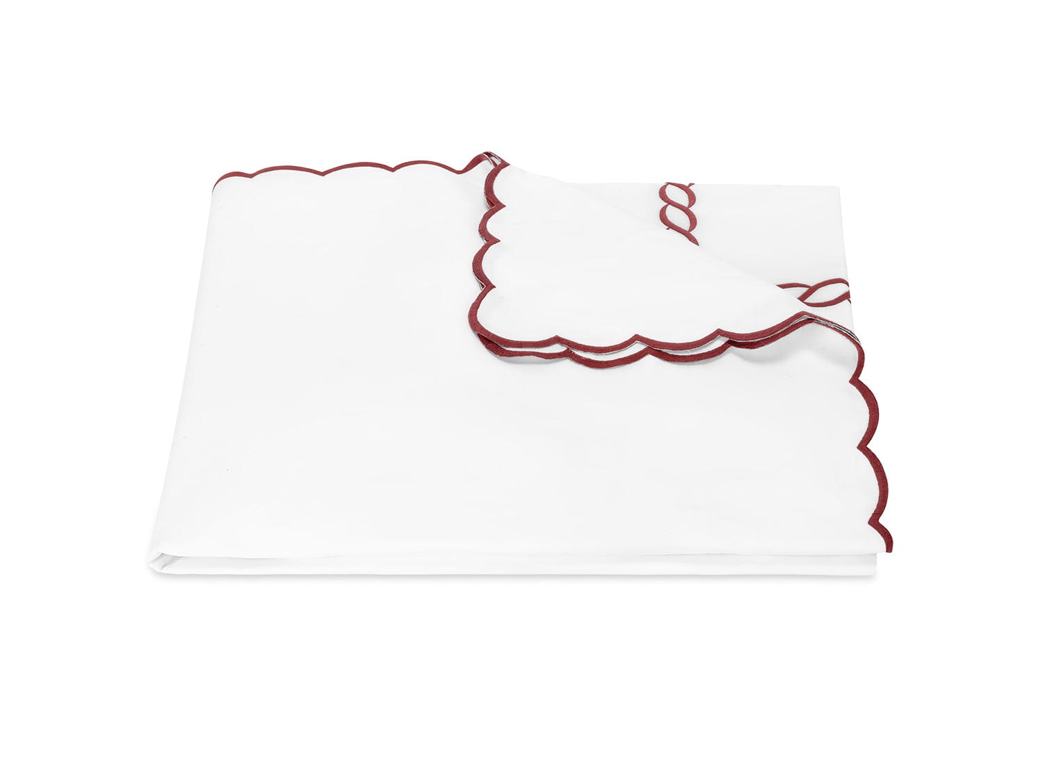 Duvet Cover - Matouk Classic Chain Scallop Red Linens & Bedding at Fig Linens and Home