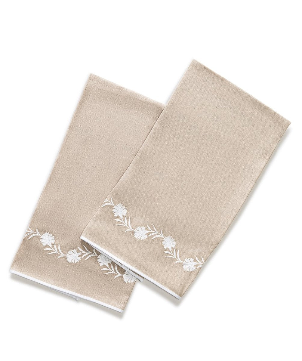 Powder Room Guest Towels - Matouk Daphne Linen Oat Set of 2 Fingertip Towels