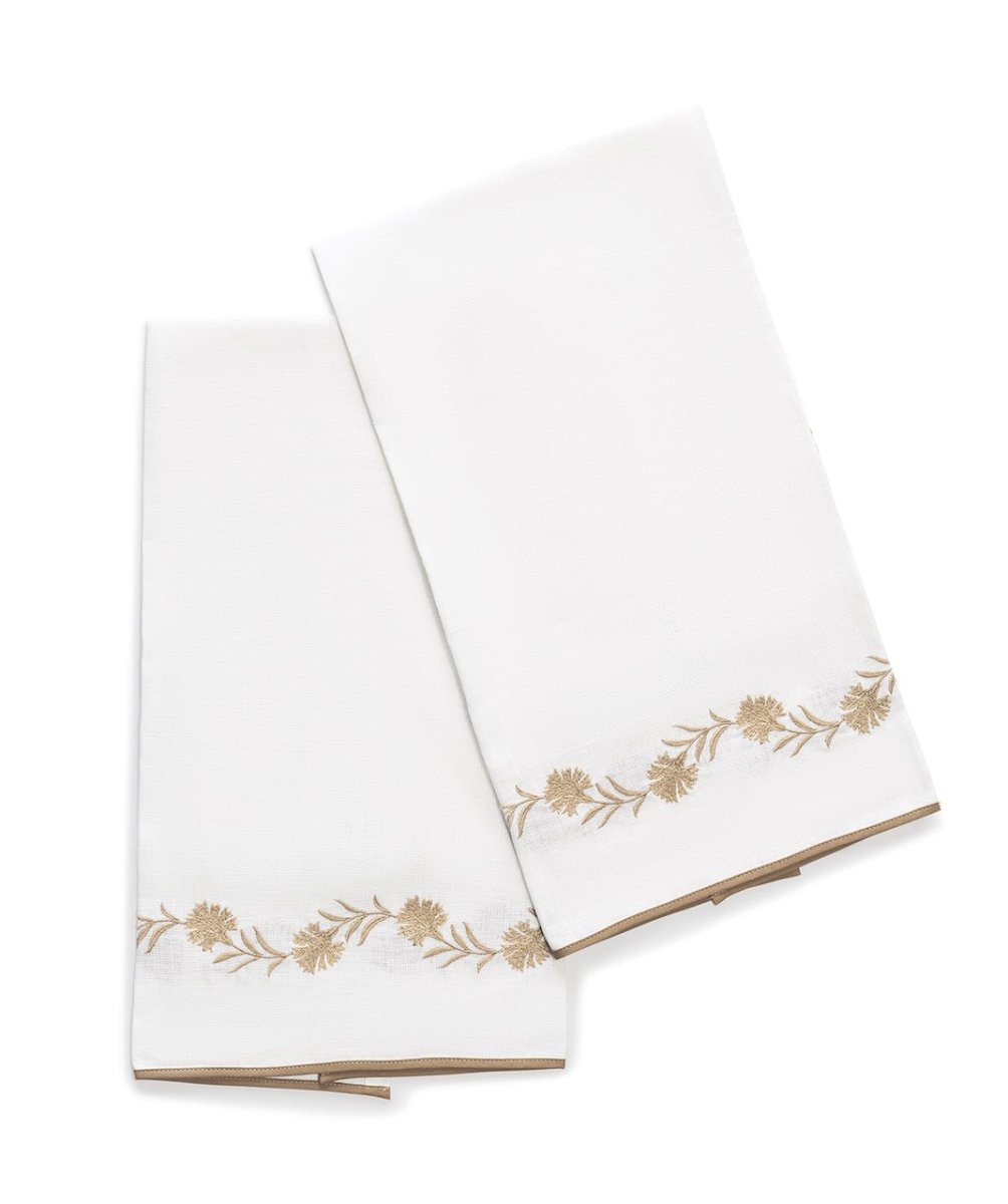 Powder Room Guest Towels - Matouk Daphne Linen on White Set of 2 Fingertip Towels