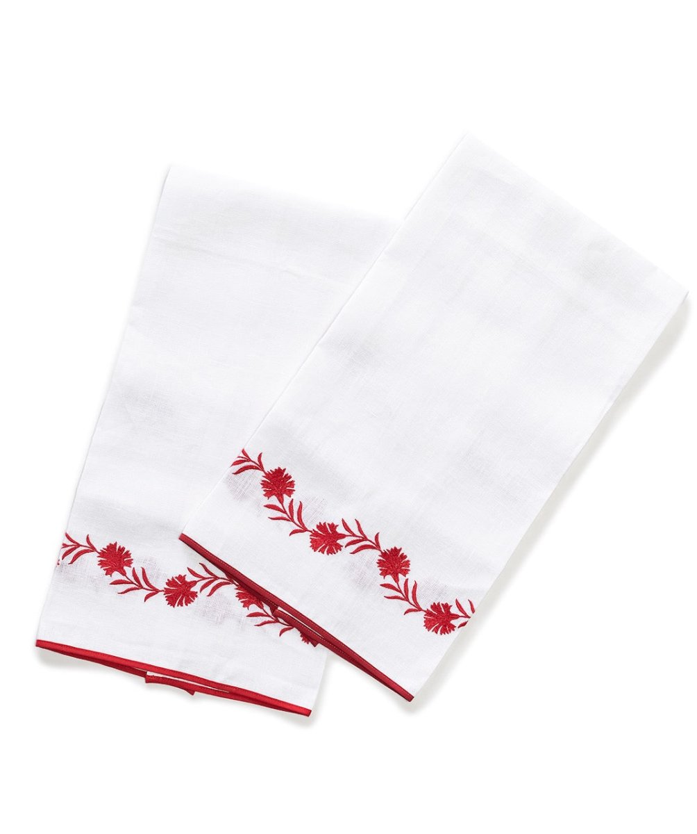 Powder Room Guest Towels - Matouk Daphne Linen Red Set of 2 Fingertip Towels