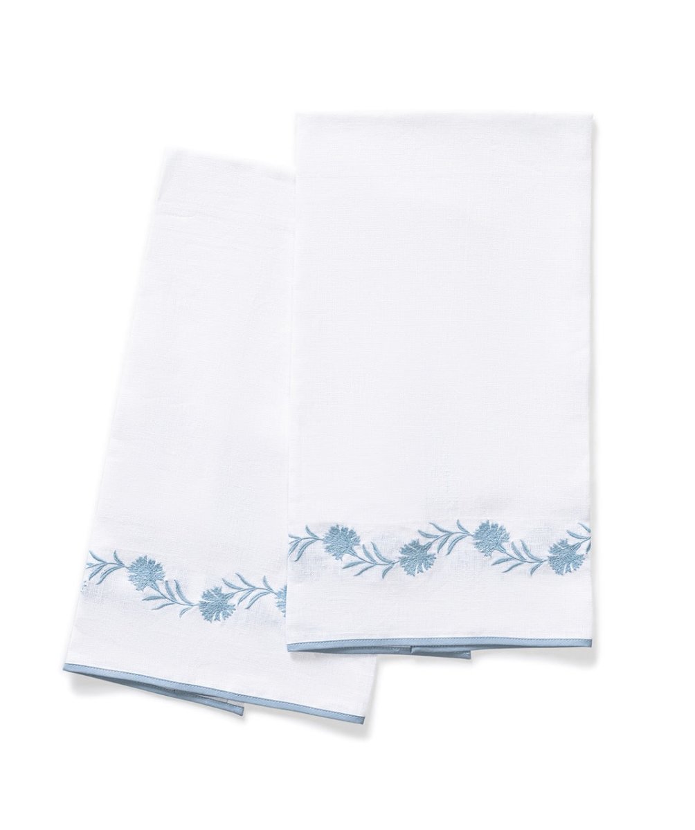 Powder Room Guest Towels - Matouk Daphne Linen Hazy Blue Set of 2 Fingertip Towels