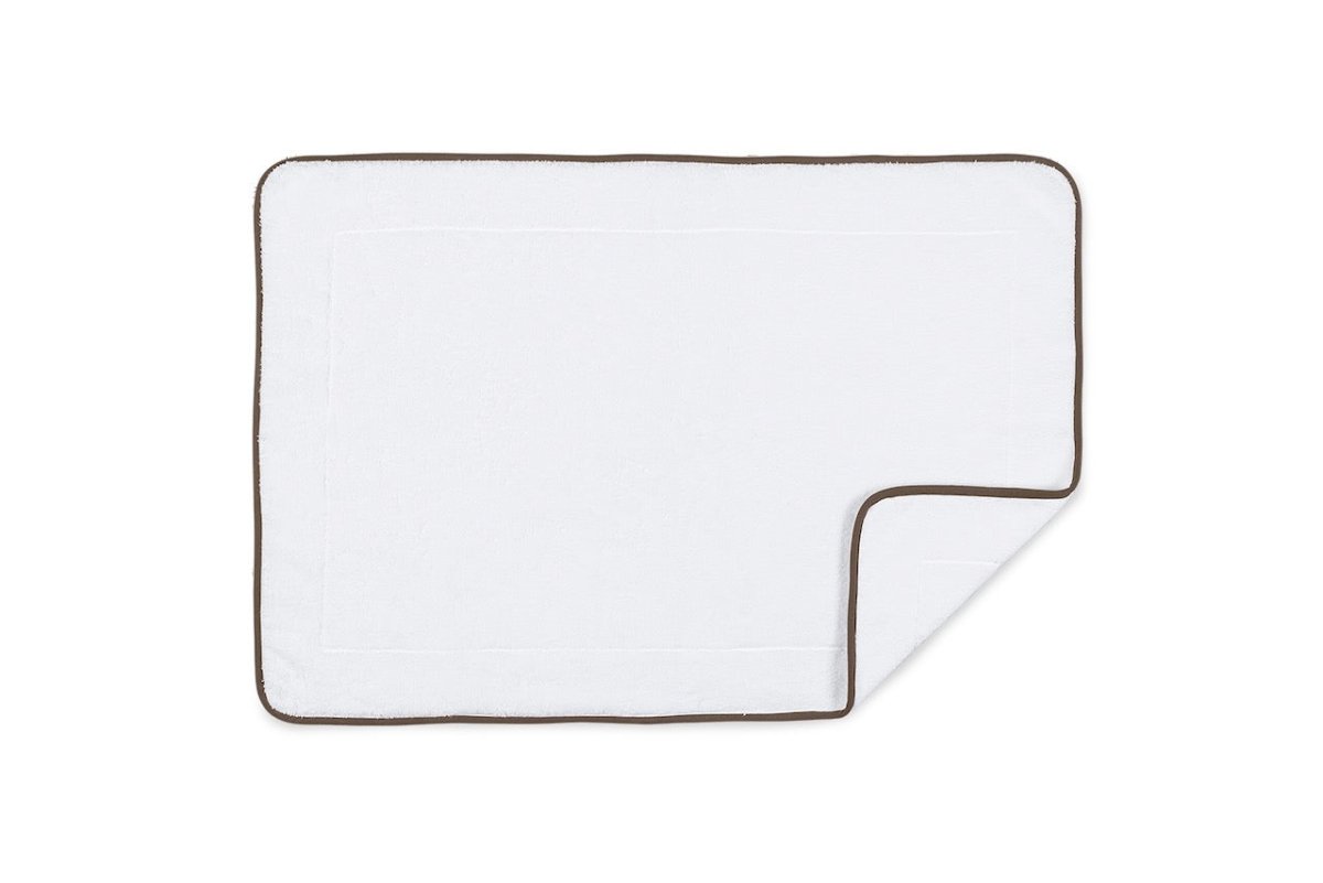 Bath Mat - Matouk White Giza Tub Mat with Sable Brown Trim