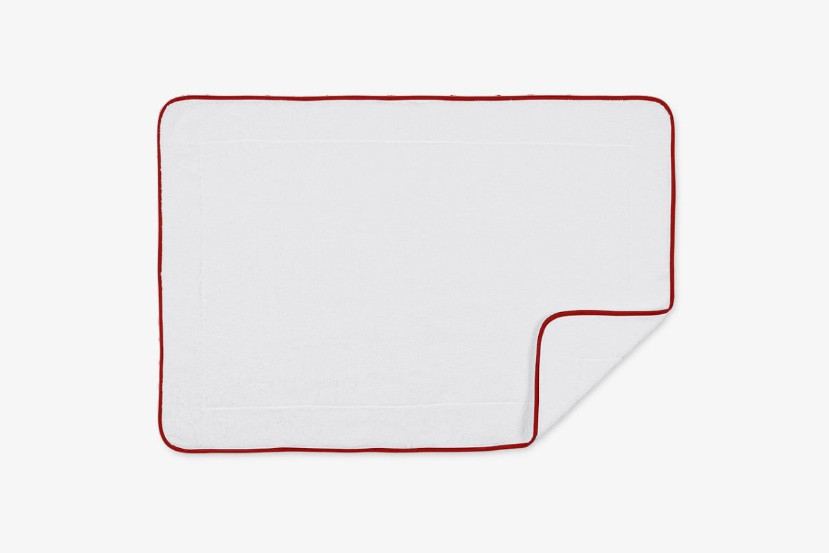 Bath Mat - Matouk White Giza Tub Mat with Scarlet Red Trim