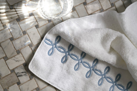 Gordian Knot Bath Towels by Matouk at Fig Linens and Home - Embroidery Detail View 1