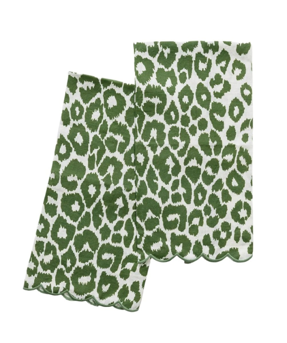 Iconic Leopard Green Powder Room Guest Towels by Matouk Schumacher