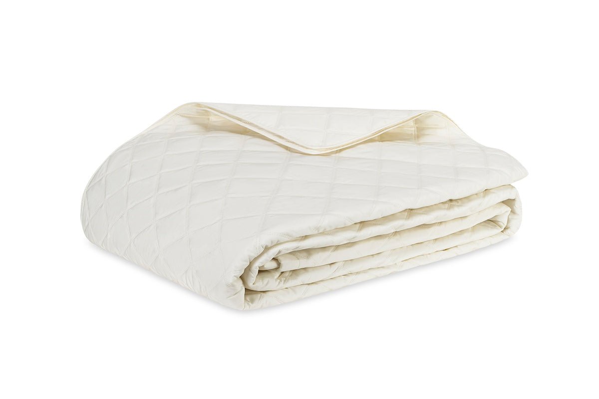 Quilted Coverlet - Matouk Percale Milano Ivory Quilted Bedding at Fig Linens and Home