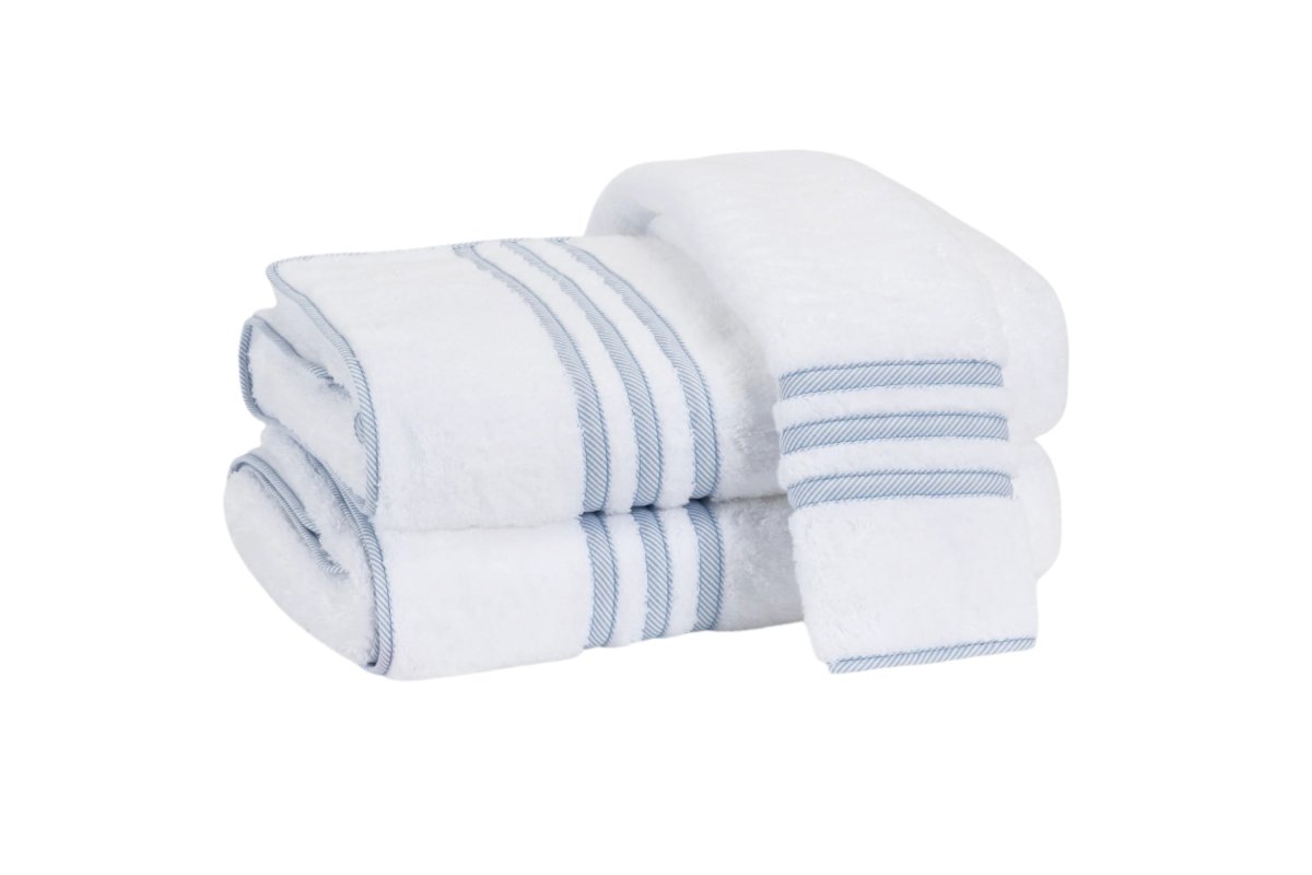 Matouk Newport Bath Towels in Blue Stripe at Fig Linens and Home
