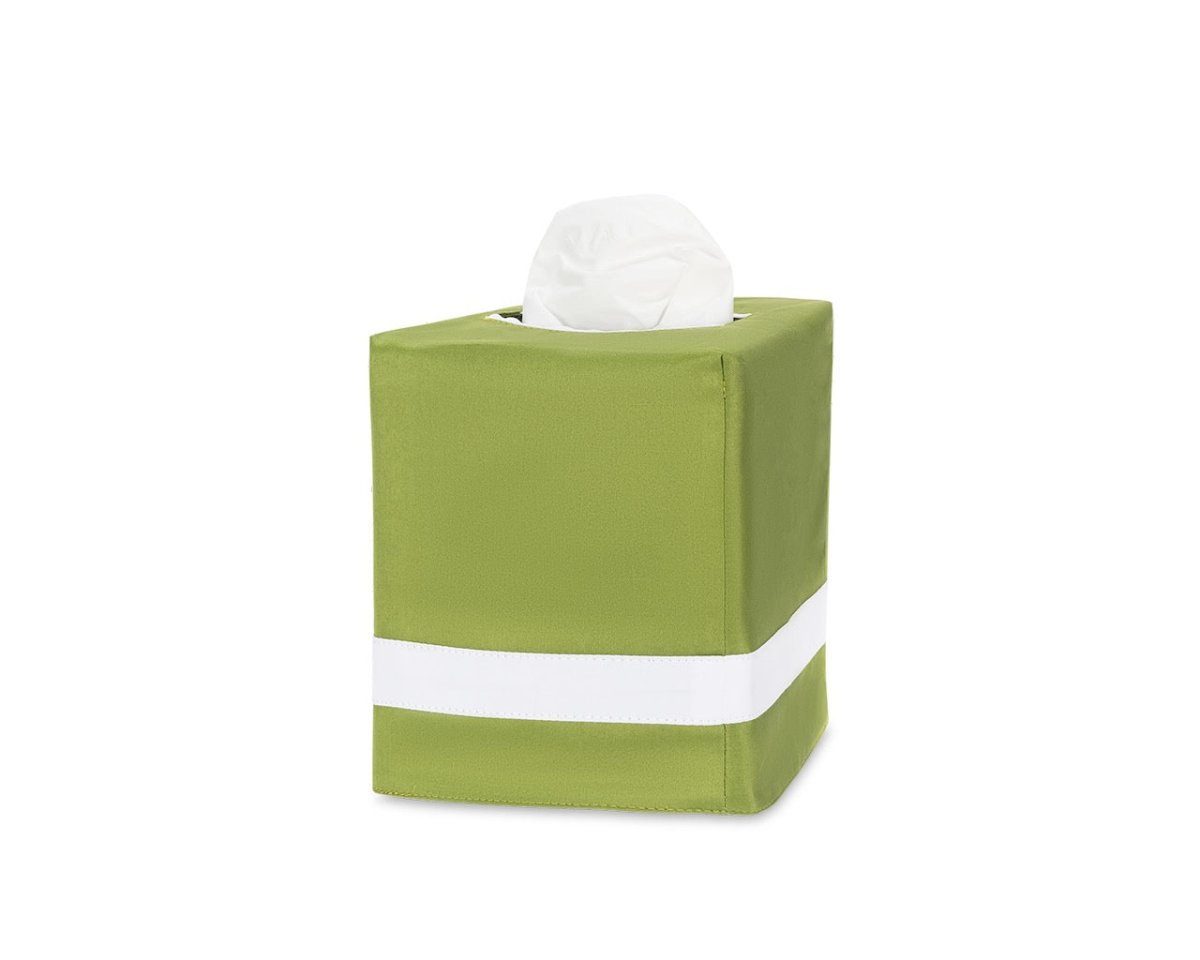 Tissue Box Cover - Matouk Nocturne Grass Green and White TBC - Fig Linens and Home