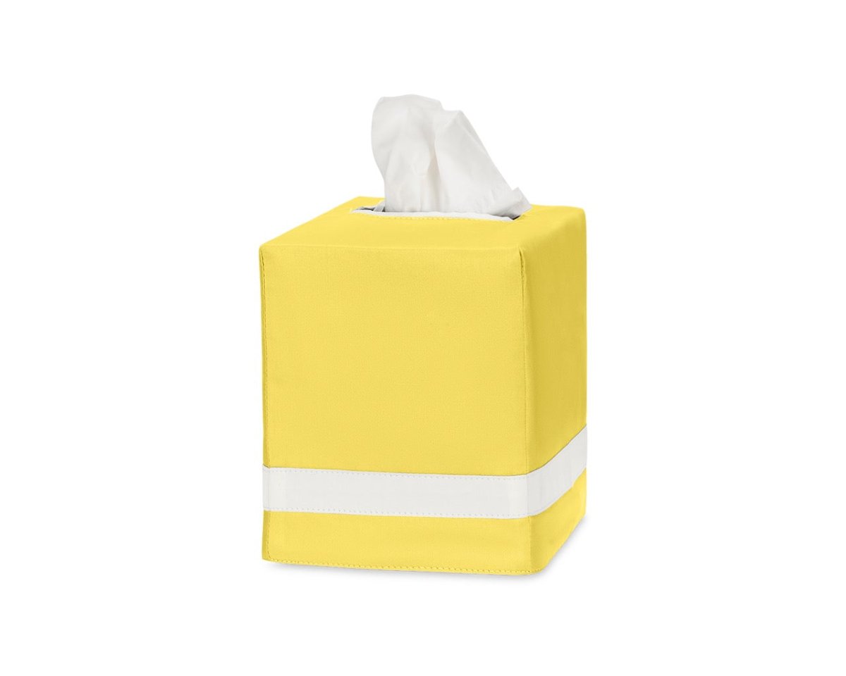 Tissue Box Cover - Matouk Nocturne Lemon Yellow and Bone TBC - Fig Linens and Home