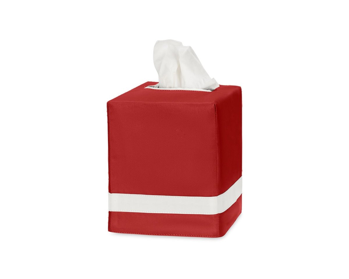 Tissue Box Cover - Matouk Nocturne Scarlet Red and Bone TBC - Fig Linens and Home