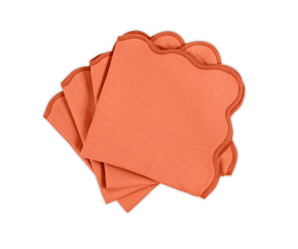 Matouk Napkins - Scallop Edge Napkin in Carnelian with Persimmon Tape - Fig Linens and Home