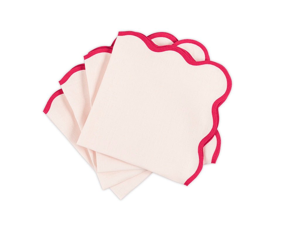 Matouk Napkins - Scallop Edge Napkin in Pink with Azalea Tape - Fig Linens and Home