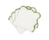 Matouk Napkins - Scallop Edge Napkin in White with Grass Green Tape - Fig Linens and Home