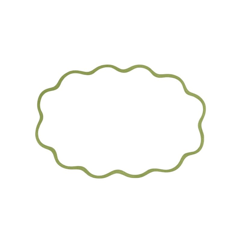 Matouk Placemat - Scallop Edge Oval Placemat in White with Green Grass Trim