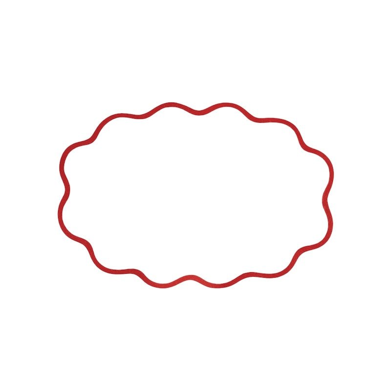 Matouk Placemat - Scallop Edge Oval Placemat in White and Scarlet