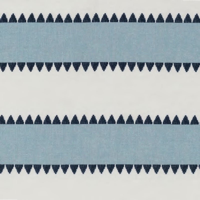 Matouk Schumacher - Apollo Stripe Tablecloths in Sky - Detail photo of Fabric