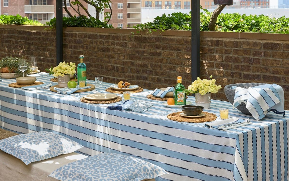 Apollo Stripe Tablecloths in Sky by Matouk Schumacher at Fig Linens and Home