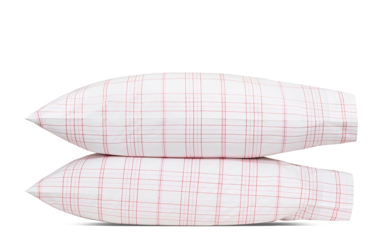 August Plaid Peony Pink Pillowcases | Matouk Schumacher at Fig Linens and Home