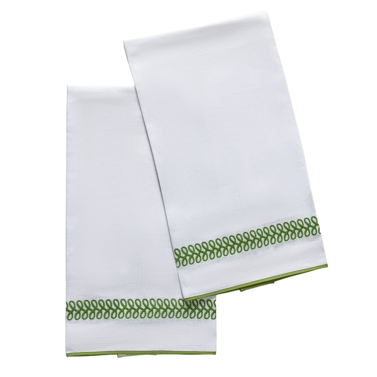 Fingertip Towels - Astor Braid Grass Green Guest Towels by Matouk Schumacher